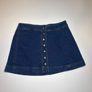 Free People Ultra Mini Blue Denim Jean Button Down Skirt